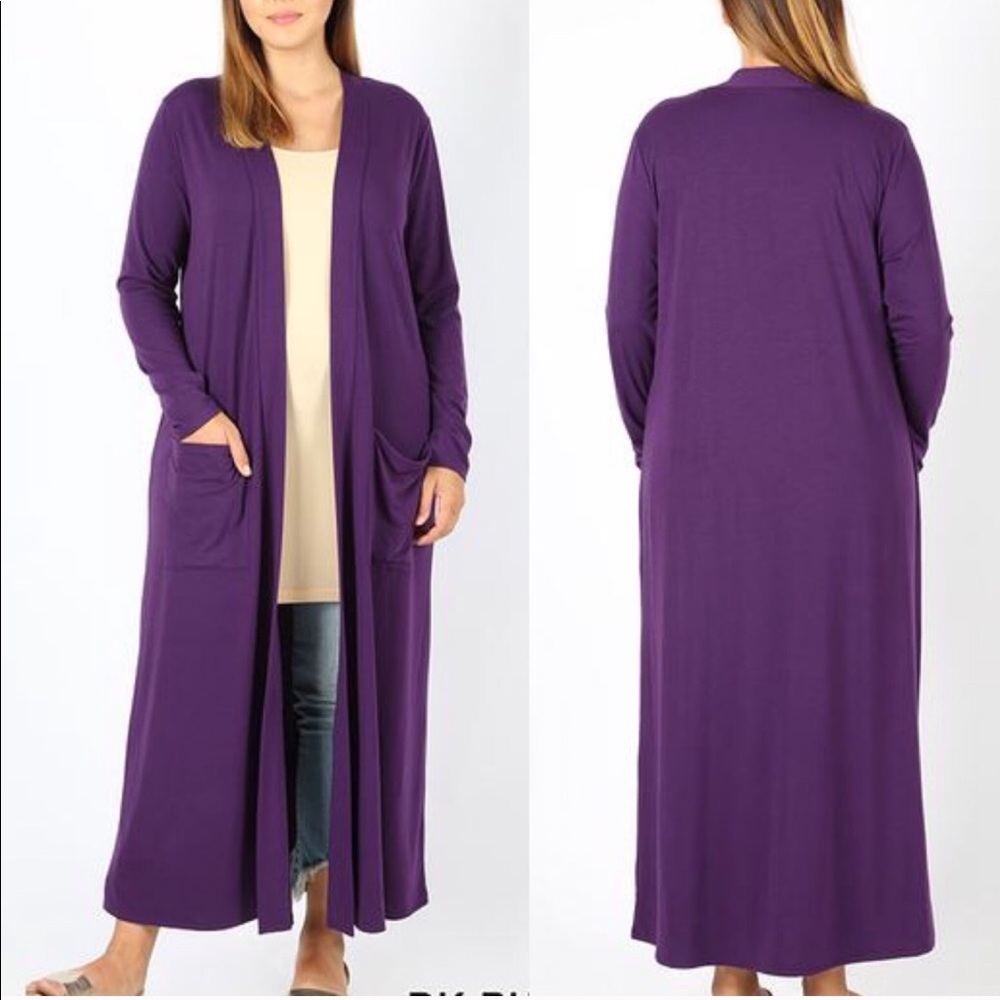 LAST SIZE 1X Full Length Soft Knit Cardigan Purple - Picture 1 of 3